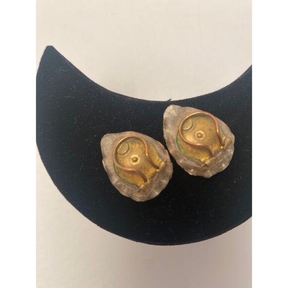 Antique DEPOSE Tear Drop Rhinestones Clip On Earrings Made in France Signed - Picture 5 of 6